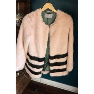 Tart Collections NWT Women's Pink with black strips Eco-Fur Coat Size Small